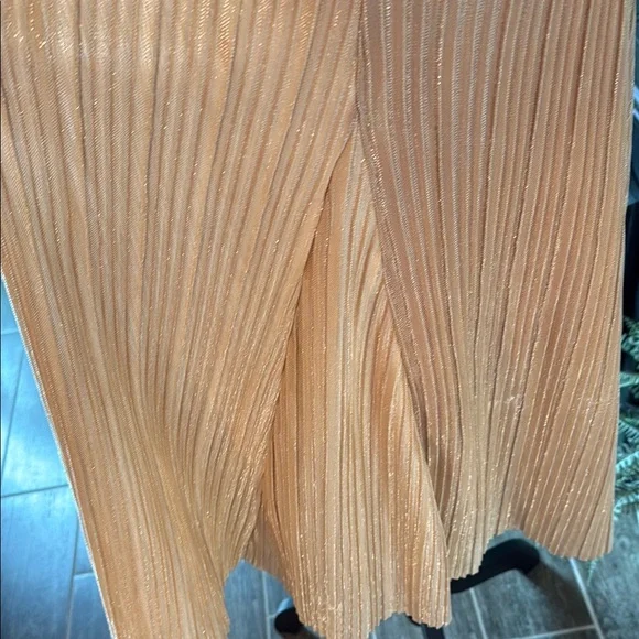 Anthropologie Rose Gold Sparkly Pleated Midi Skirt A-Line Resort Wear - Picture 4 of 6